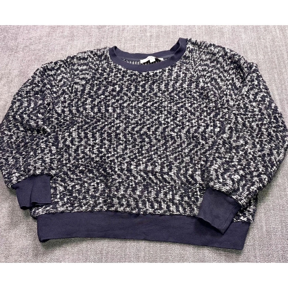 Loft Boucle Sweater Women Medium White Black Printed Cotton Long Sleeve Pullover